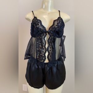NWT black silky shorts & lacy top lingerie small or large
